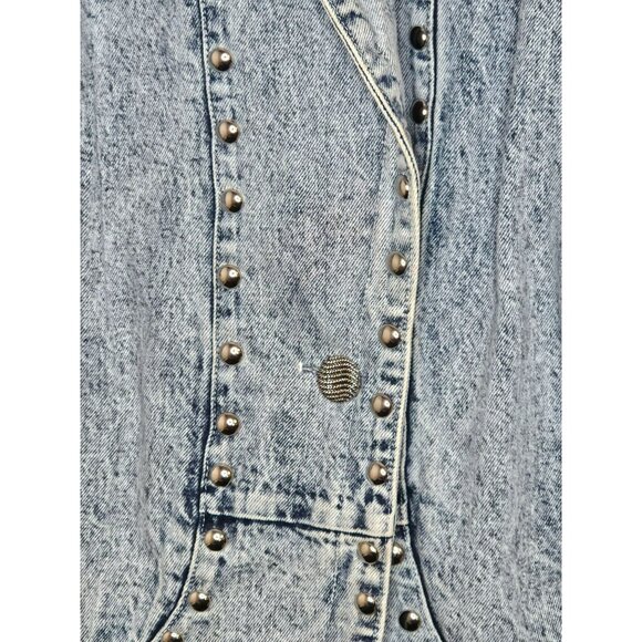 Studded Denim Oversized Jacket 80s VTG Eunina Acid Wash Lrg Biker Rocker Western - Picture 6 of 6